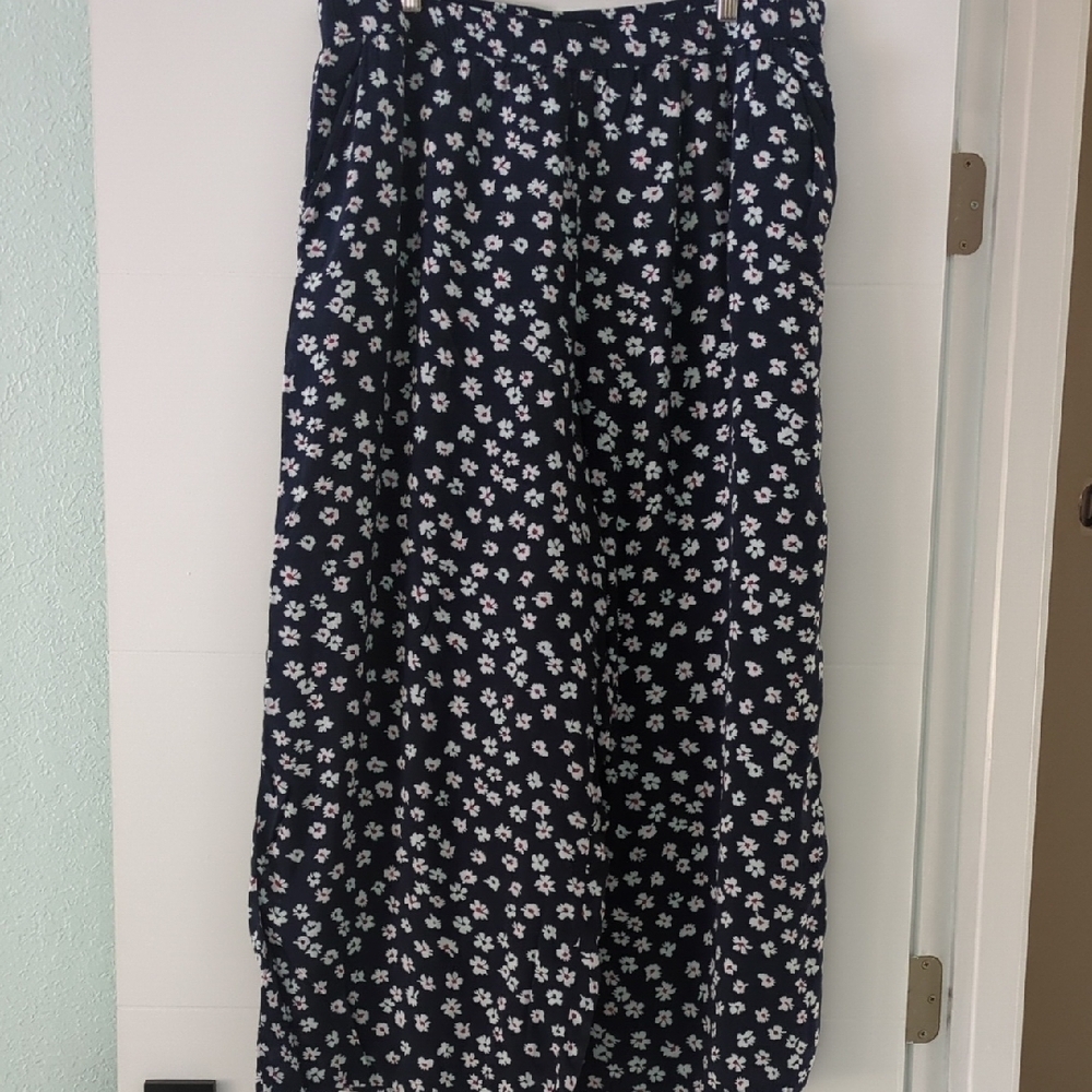 Tommy Hilfiger ditzy floral print navy wide leg Stretchy waist summer pants XL